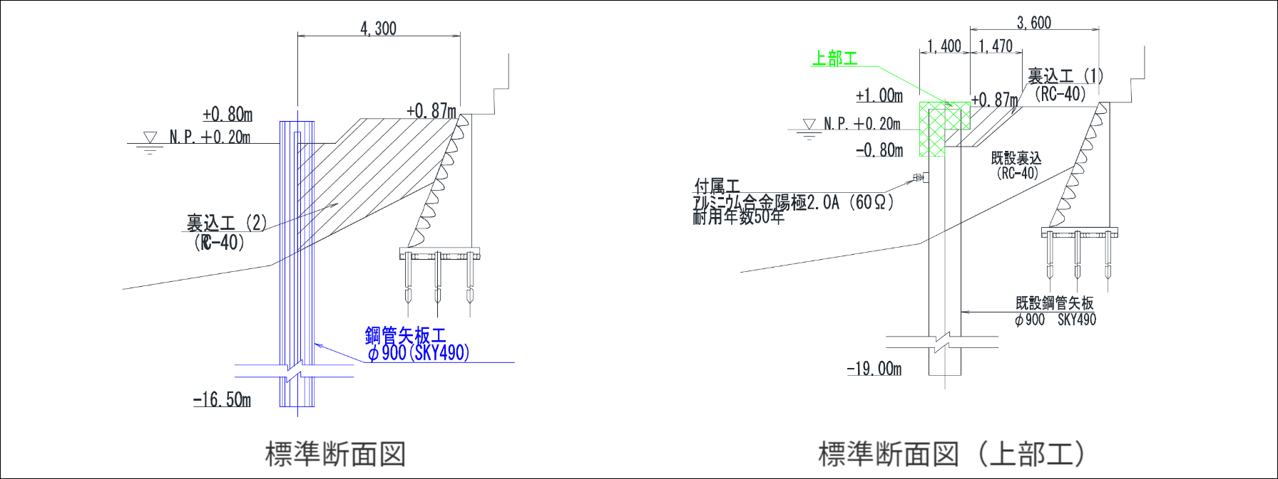 中川運河護岸改良工事（その４）　標準断面図・標準断面図（上部工）
