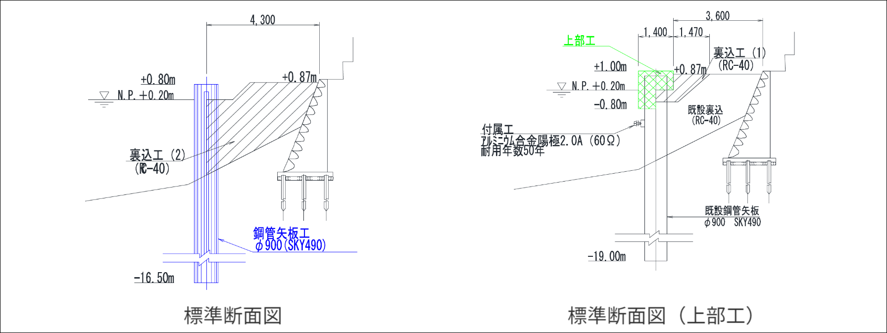 中川運河護岸改良工事(その4) 標準断面図・標準断面図(上部工)